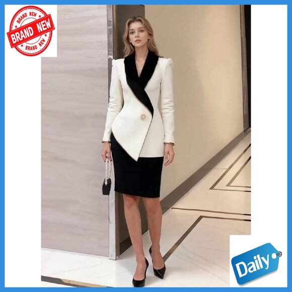 Asymmetrical Blazer Gold Button Business Formal Jacket Loose Fit - Picture 8 of 8